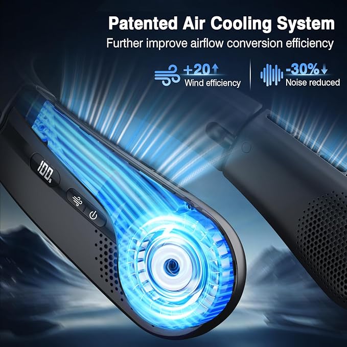 ChillGo Portable Neck Fan - 8400 RPM Enlarged Turbo Airflow - 5200mAh Personal Rechargeable Cooling Wearable Fan - Max 16H, 4 Speeds, Foldable, LED Display - Great Gifts for Men Women - NYC Midnight