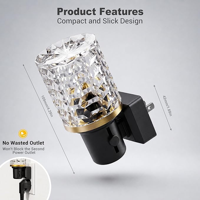 JandCase LED Night Light, Dimmable Night Lights Plug into Wall, Modern Nightlight with Auto On Off Light Sensor, 3000K Soft White Night Light 0-100LM Brightness for Bathroom Hallway Bedroom Decor