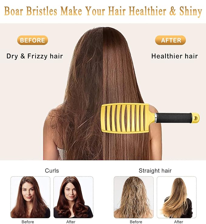 Detangling Brush for Women & Kids, Wet & Dry Hair, All Hair Types | Less pulling & breakage, Boar bristles tame frizz & add shine, Vents for faster blow-drying, Lightweight 4 oz, Non-slip grip