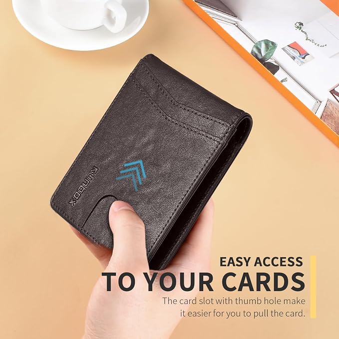 RUNBOX Wallet for Men -Slim Rfid Leather Mens Bifold Novelty Wallets 2 ID Window With Gift Box Men's Accessories | Minimalist Front Pocket Design, Holds 15 Cards, Large Capacity with Cash Pocket,Compact and Thin, Birthday Gifts for Men