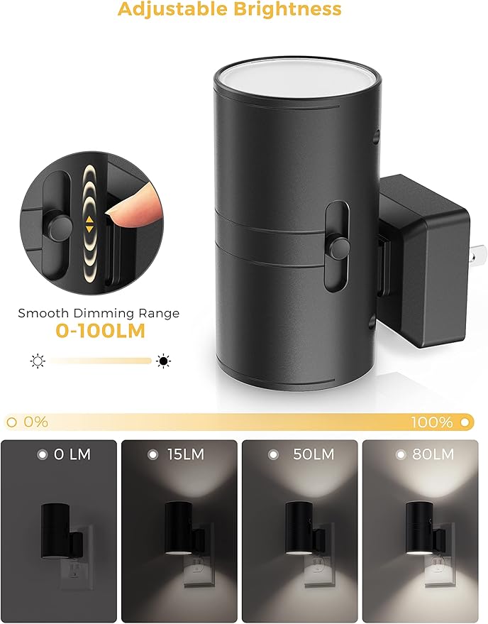 L LOHAS LED Bright Night Light, Night Lights Plug into Wall, 5000K Daylight White, Dimmable Nightlight Plug in with Light Sensor, Decorative LED Nightlights for Hallway Bathroom Kitchen, 2 Pack