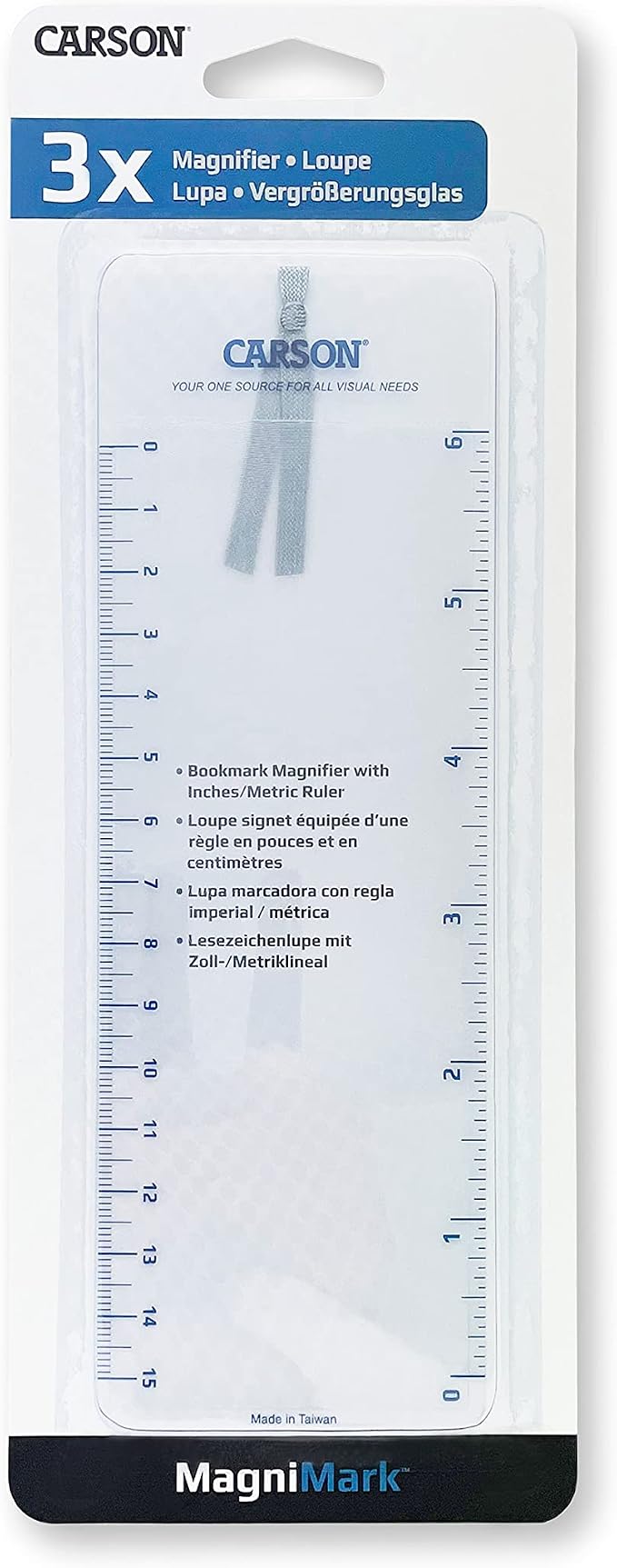 MagniMark 3x Fresnel Bookmark Magnifier with 6-Inch Ruler | Book Magnifier for Reading - Low Vision Aid (MM-22)