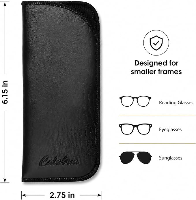Calabria Half Slip-in Soft Eyeglass Case PU Leather Felt Black Men Women Vertical Flat Eye Glasses Pouch Sunglasses Holder - 50PACK