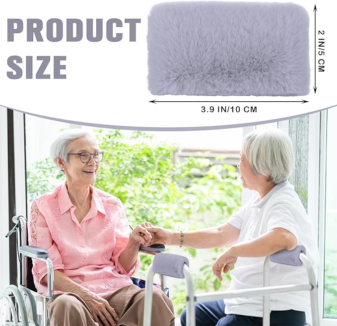 2 Pcs Walker Handle Cushions Fluffy Walker Hand Pads Universal Padded Rollator Hand Cover for Folding Rolling Wheelchair, Senior, Elderly Grippers, with 2 Extra Foam Pads(Gray)