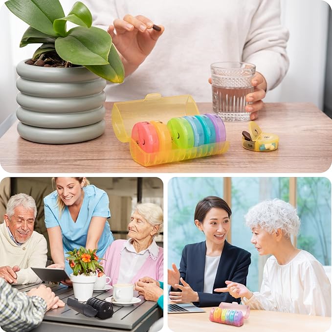 Sukuos Large Weekly Pill Organizer 2 Times a Day, Daily Pill Box 7 Day Easy to Open with Double Protection, AM PM Pill Case for Medicine/Vitamin/Fish Oil/Supplements (Yellow)