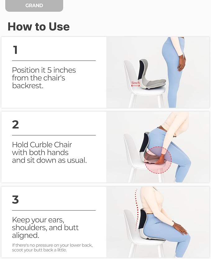 curble Grand Cover Set – Ergonomic Back Support, Washable & Detachable Cushion Cover Grand (Grey)