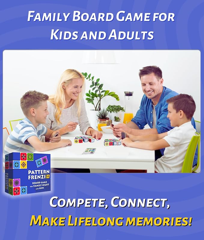 Pattern Matching Board Game for Kids & Adults, Family Night Board Games, Block Puzzle Games for Kids, Ages 3+ to 99 yrs, Play 1 to 5 Players, Unlimited Puzzle Cards, Perfect All Occasion Gift