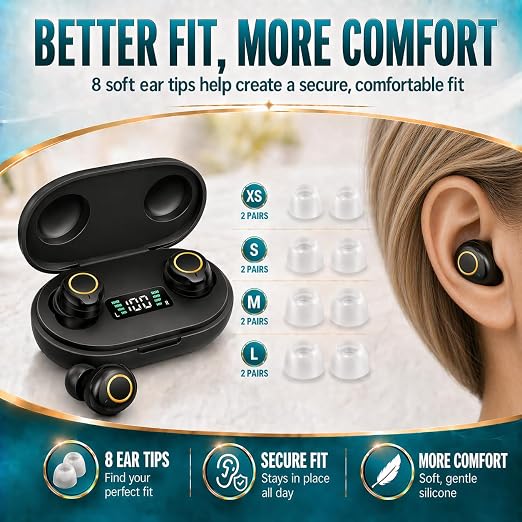 Hearing Amplifier Rechargeable for Seniors Adults - Personal Sound Amplifier Device with Charging Case, Noise Reduction for TV Watching Conversations, Easy Volume Control, Comfortable In-Ear PSAP (Black)