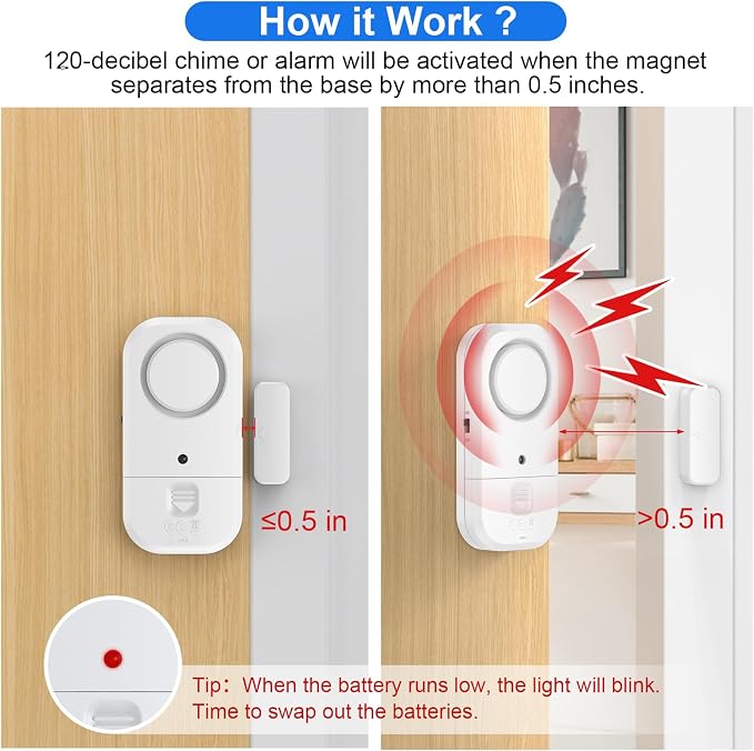 Door Window Alarm Sensors - Door Alarms for Kids Safety, Door Alarms for Home Security, for Home, Office, Store, Garage, Dorm Room, Apartment, RV, 8 Pack