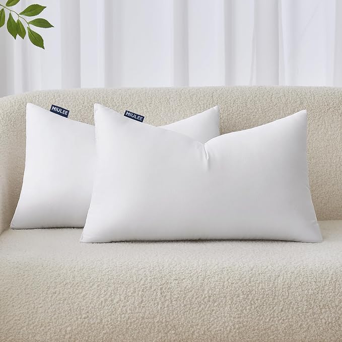 MIULEE 12x20 Pillow Inserts Set of 2, Throw Pillows for Sofa Couch Bed | Premium Virgin Filling, Soft Brushed Fabric, Decorative Pillow, Lumbar Back and Neck Support