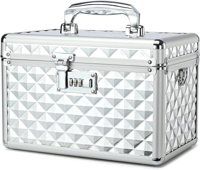 Storage Lock Box with Combination Lock, Lockable Medicine Storage Box, Empty First Aid Box, Security Lock Box, Multipurpose Locking Box for Home and Outdoor Use (Silver, Medium)