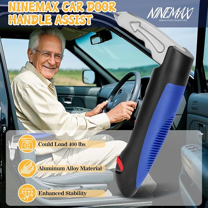 NINEMAX Car Door Assist Handle for Elderly & Handicap (1 pc with Strap) | Stable Support for Easy Vehicle Entry, Fits Most Cars, 3-in-1 Design, Lightweight & Portable, Non-Slip Grip, Tool-Free Setup