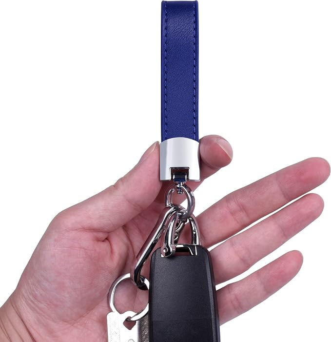Wisdompro Genuine Leather Car Keychain, Universal Key Fob Keychain | Leather Car FOB Key Chain Holder for Men and Women, 360 Degree Rotatable, with Anti-lost D-ring and 3 Keyrings
