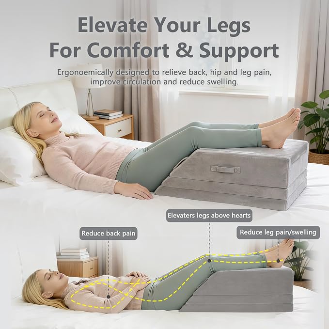 Wedge Pillow for Sleeping, Bed Wedge Pillow for After Surgery 4-Height Memory Foam Leg Elevation Pillow for Swelling Back Pain Relief Sciatica Knee Ankle Pain Bed Support Legs L 29"