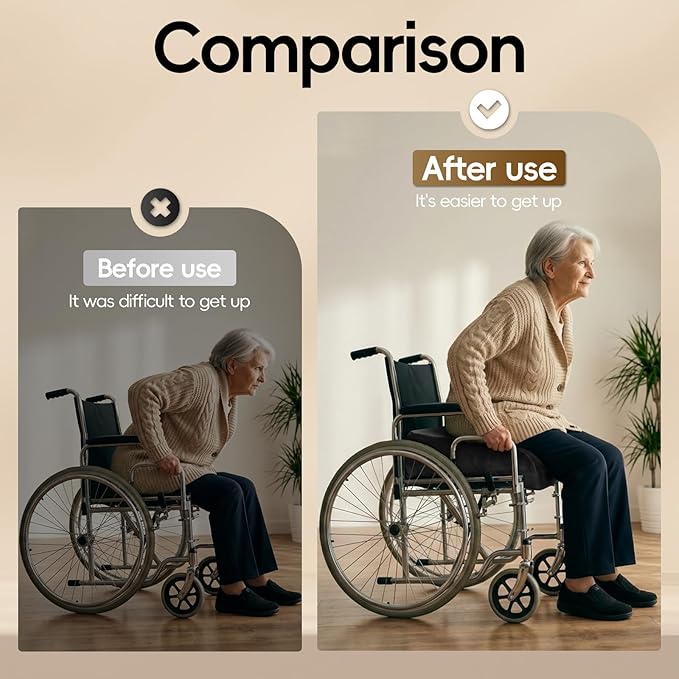 Chair Cushion for Elderly, Thick Booster Seat Cushion for Easy Rise | 4" Dual-Layer Foam Seat Cushion for Wheelchair, Office Chair, Couch & Car (18"x16")