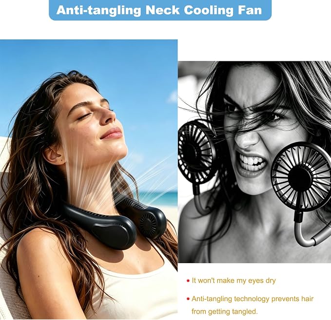 Portable Neck Fan,Rechargeable Personal Fan with 3 Speeds for Summer | Adjustable Width Neckfan, Birthday Gifts for Men Women Mom Dad, Hands Free Cooling Fan(Black)