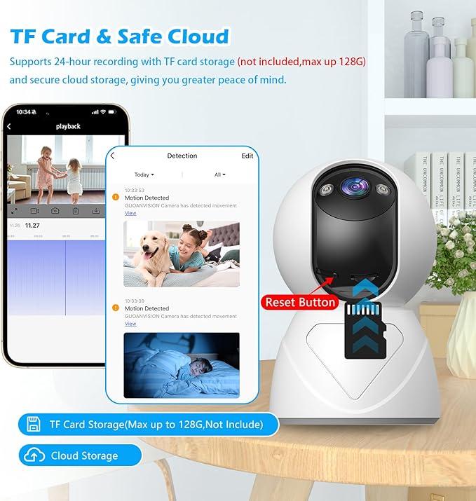 3MP Indoor Pan/Tilt Security Camera, 5G WiFi 360° Rotating Home Cameras for Baby Monitor/Pet Camera, Auto-Focus&Zoom,Motion Detection,2-Way Audio,Siren,Color Night Vision,Cloud&SD Card