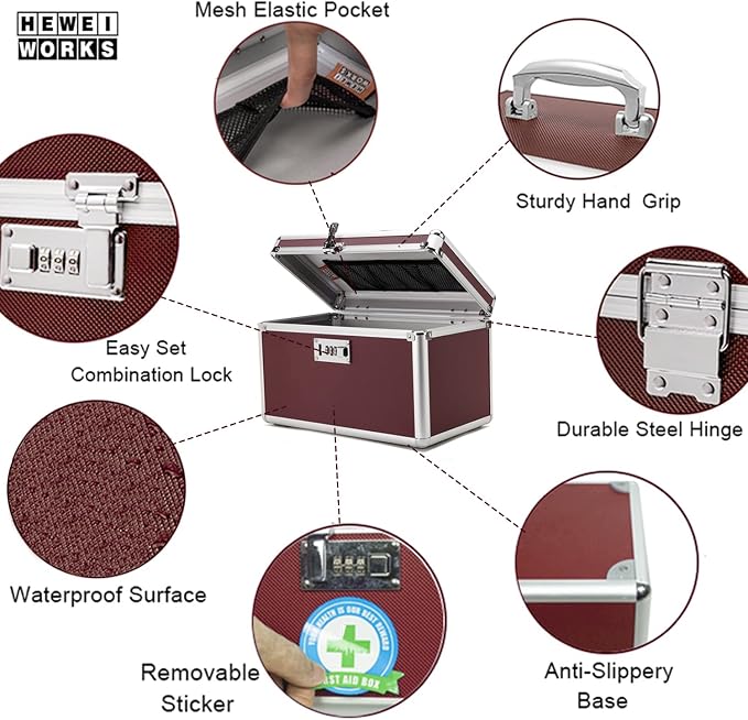 Combination Locking Medicine Box with Portable Storage Case，12.2''x 7.2''x 7.6'', Childproof Medication Lock Organizer, Lockbox for Secure Cash, Jewelry, ID Documents (Brown/Medium)
