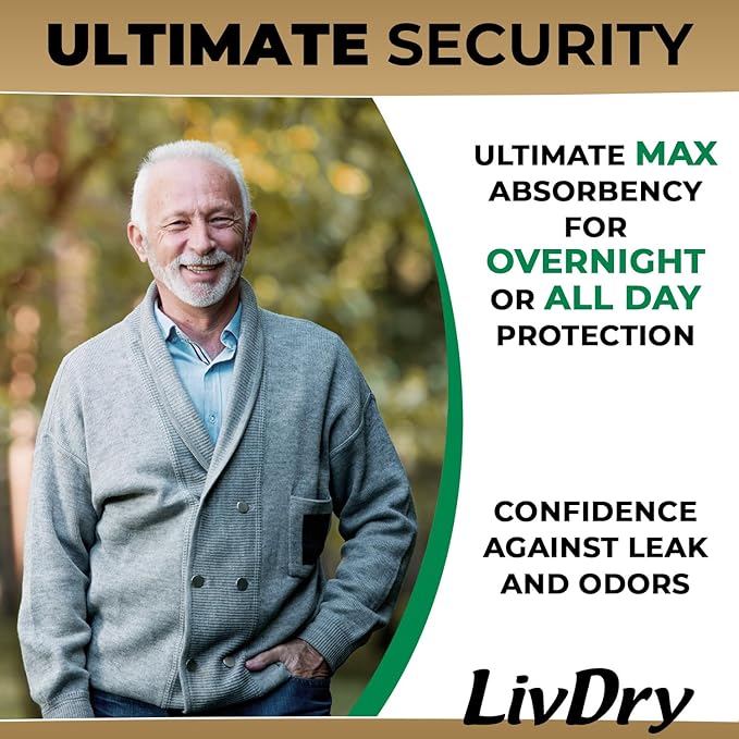 LivDry Mens Incontinence Underwear, Premium Adult Diapers for Men, Ultimate Max Protection, Large 14-Pack