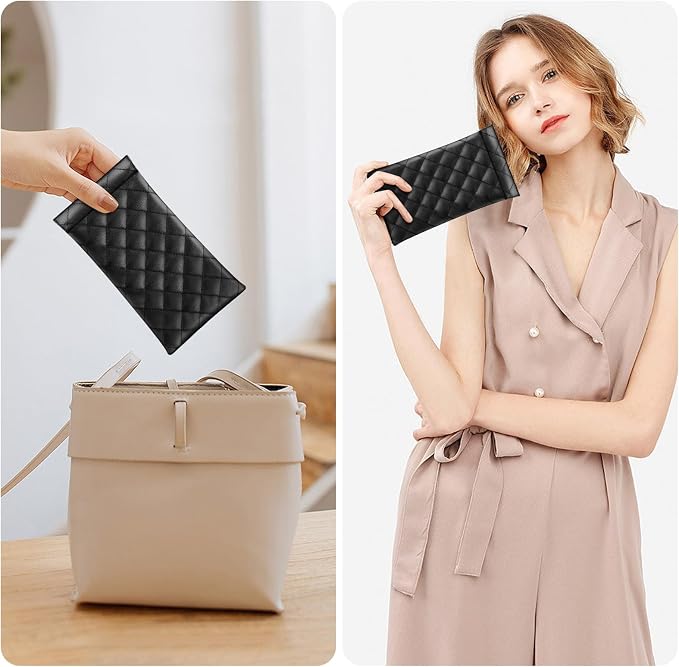 FINTIE Soft Eyeglasses Case with Cleaning Cloth, Portable Squeeze Top Vegan Leather Glasses Pouch, Sunglasses Eyewear Bag