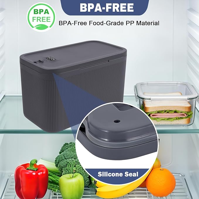Small Medicine Lock Box Upgraded PLUS Taller , Medication Lockbox with Combination, BPA-Free Food Small Lockable Storage Box for Pill Organizer, Phone Jail, Snack, Fridge, Home, Office,Gray