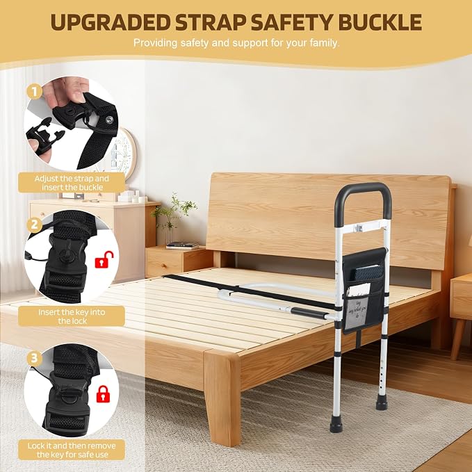 Panta Bed Rails for Elderly Adults Safety, Adjustable Bed Assist Rails for Seniors with Motion Light, Bed Side Rails with Support Legs and Storage Pocket, Portable Bed Cane (Black) | ASTM F3186-17, motion light, support legs, storage pocket, portable b...
