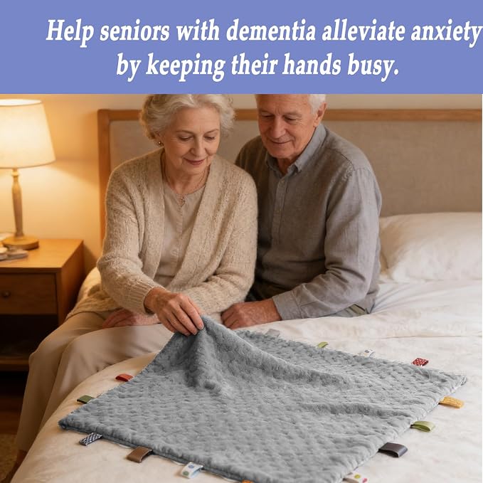 Fidget Blanket for Adults with Dementia, Sensory Mat for Alzheimers Patients, Dementia Activites for Senior (Gray)