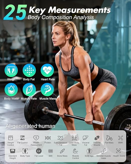 INSMART Smart Scale for Body Weight, Large Display Body Fat Scale, Accurate Weight Scale Digital Bluetooth Bathroom Scale for BMI Heart Rate, 25 Body Composition Analyzer with Fitness APP Sync, 500lbs