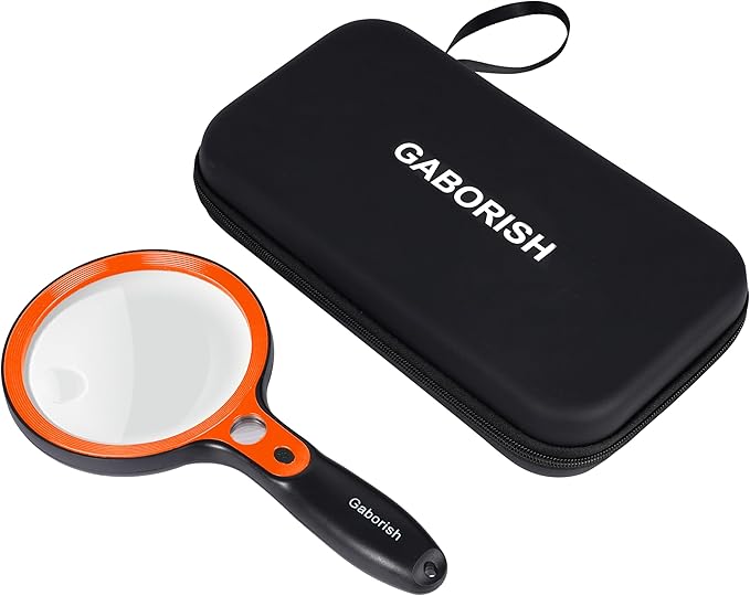 Large Magnifying Glass with 36 LED Light and Case, 10X 20X 45X Handheld Illuminated Lighted Magnifier with 1 UV Light for Seniors Reading, Inspection, Coins, Exploring Close Work