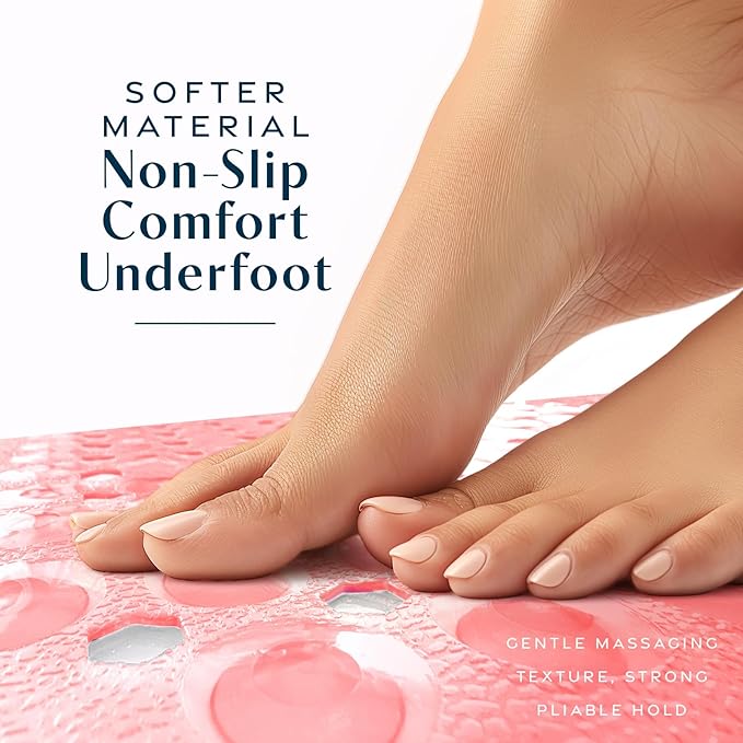 SlipX Solutions Power Grip Bathtub Safety Mat | Precision Grip Technology for Longer, Stronger, & Softer Wet Surface Protection | Clear Coral 39"x16"