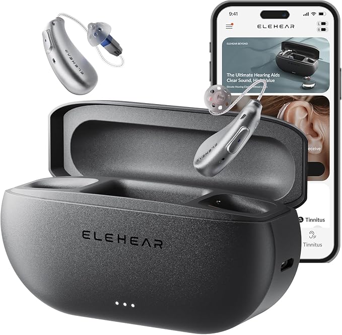 ELEHEAR-Beyond OTC Hearing Aids, AI Powered Speech Enhancement and Tinnitus Masking, Superior Sound Quality, Connectivity with iOS or Android Devices via Bluetooth 5.3, for Seniors and Adults