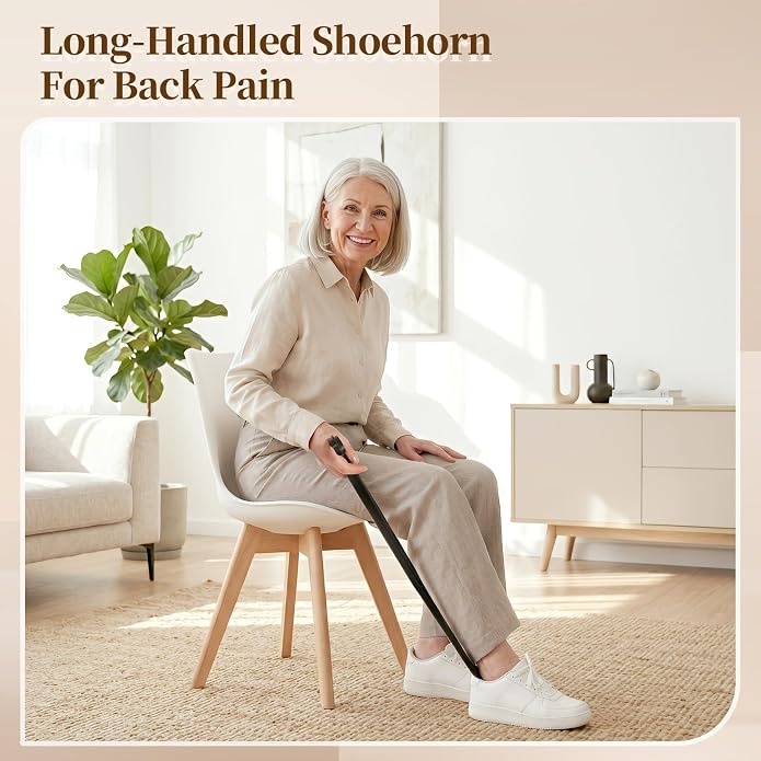 Fanwer Long Handle Shoe Horn for Seniors -33.5" Long Dressing Stick, Shoe Helper with Sock Remover Tool, Adjustable,Stable & Durable, Ideal for Disabled, Knee &Hip Replacement & Back Pain Sufferers.