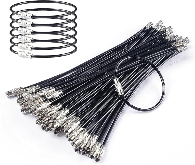 Uniclife 4 Inch Wire Keychain Cable Heavy Duty Stainless Steel Key Ring | Large Holder for Luggage Tag Keeper Travel, 1.8 mm Braided, 4.8 Inch Length, 1.6 Diameter, 80 lbs Hold, Corrosion Resistant