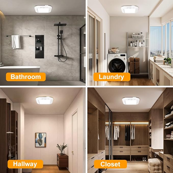 Motion Sensor Battery Powered Ceiling Light, Closet Light 2-Pack | Battery Operated, Motion Activated, Indoor Use for Closet Stair Pantry Hallway Shed Laundry, Daylight Auto On/Off