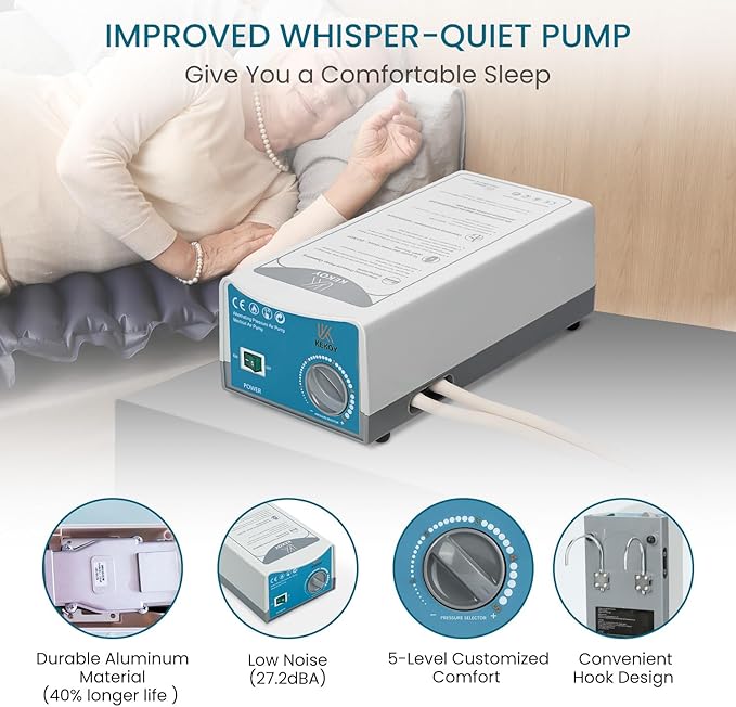Kekoy Alternating Air Pressure Mattress Pad, Bed Sore Prevention, Hospital Bed Mattress Topper with Whisper Quiet Pump & Waterproof Heat Resistant Ulcer Cushion Pad for Home Use 75" x 36" Blue