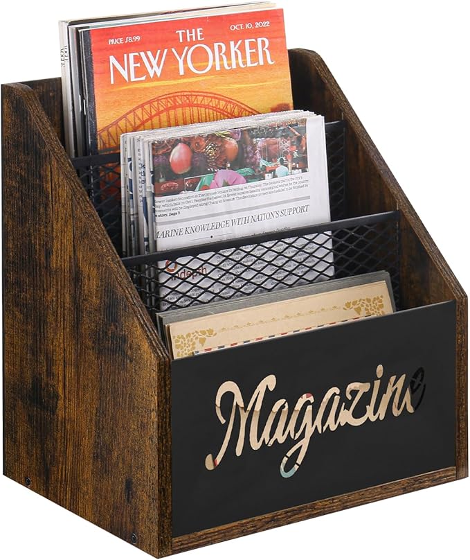 YINMIT Magazine Holder, Stepped 3 Tier Magazine Rack Floor, Magazine Storage Basket, Folder Organizer Bin for Magazines, Books, Newspapers