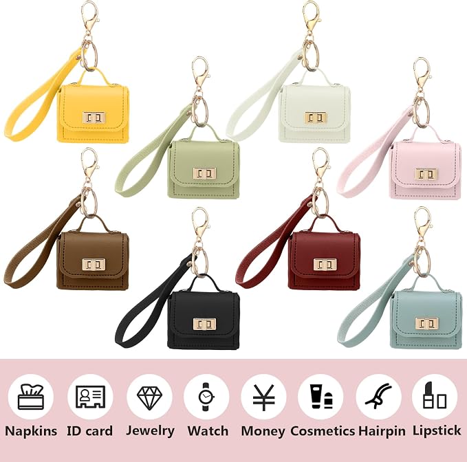 Liliaafar 8 Pcs Mini Backpack Keychain Mini Coin Purses for Women Cute PU Leather Makeup Bag with Keychain, Multi Pocket Card Holder Cable Organizer Giftable Zipper Pouch (Cute)