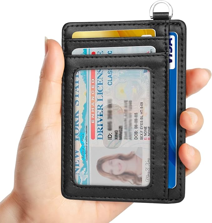 Slim Minimalist Front Pocket Wallet, RFID Blocking Credit Card Holder Wallet with Detachable D-Shackle for Men Women