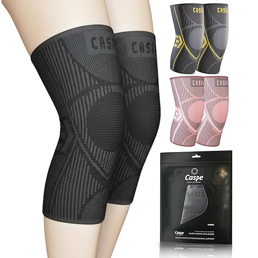 Caspe 2 Pack Knee Compression Sleeve – Knee Brace for Women & Men, Support for Running, Gym, Sports, Mild Arthritis, Pain Relief, Training, Daily Use, Workout (Black, XX-Large)