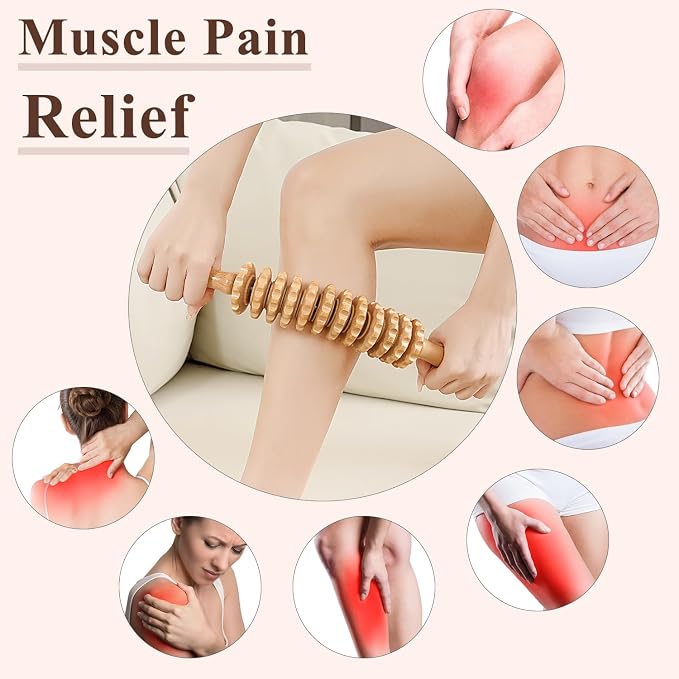 Wood Massage Roller Muscle Roller Cellulite Massage Tool Fascia Blaster Lymphatic Drainage Massager Wood Therapy Massage Tools for Deep Tissue Muscle Relief Recovery(12-Wheel)
