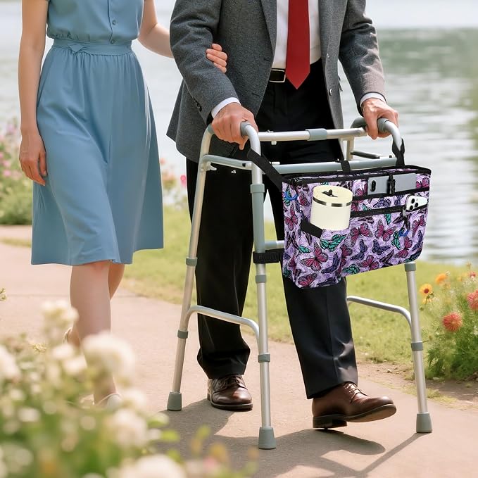 ZHCHG Walker Bag with Cup Holder, Walker Accessories for Seniors Detachable, Foldable Walker Basket with Big Capacity, Best Gift- Purple (Not Fit Rollator Walkers)