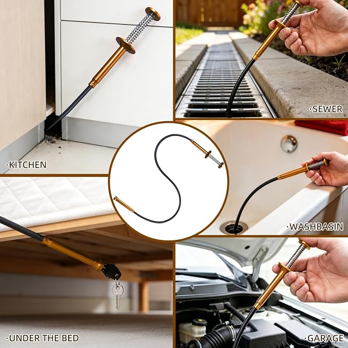 Flexible Grabber Tool, Magnetic 4-Claw Gripper (24", Orange) | Mechanic Pickup Tool with Spring-Loaded Handle; for Automotive, Engine Bay, Bathroom, Kitchen, Sewers, Drain, Small Spaces