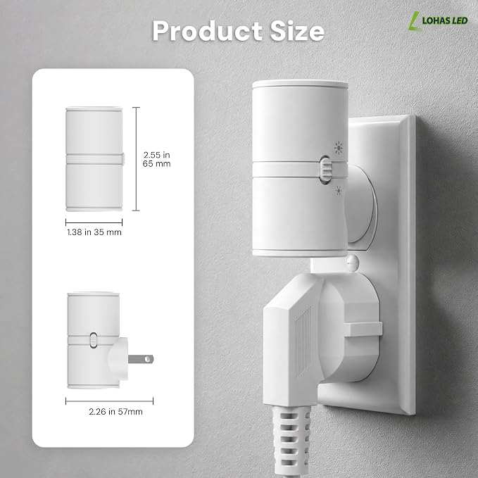 L LOHAS LED Night Light, Night Lights Plug into Wall, Dimmable Nightlights | 50/100LM,Soft White 3000K,Light Sensor, Mini Rotating Nightlight Plug in, Adults Hallway Bedroom Bathroom[White Shade,2 Pack]