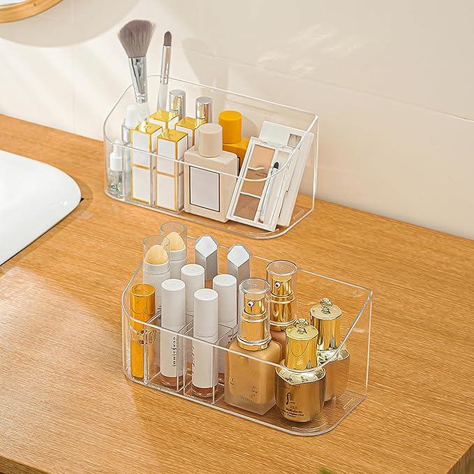 MORNITE Bathroom Counter Shelf Vanity Trays, Makeup Organizer Tray with 9 Compartments, Trays Holders for Medicine Bathroom Cabinet, Clear