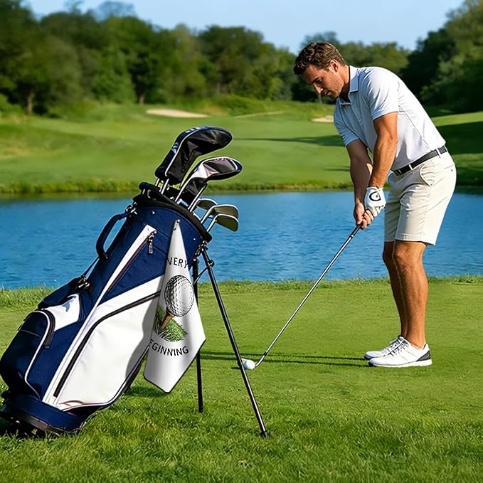 Every Swing is A New Beginning Golf Towel with Clip, Funny Golf Bag Accessories for Men, Golfing Accessories for Women, Christmas Birthday Gifts for Golfer, Golfing Gifts for Sport Lover Friend