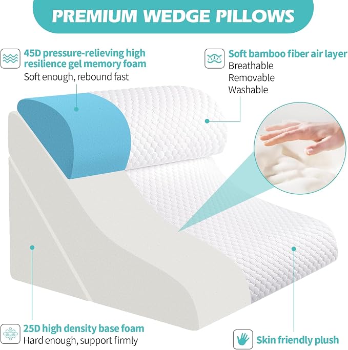 Wedge Pillow for Sleeping, Orthopedic Bed Wedge Pillow Set, 15-in-1 Adjustable Memory Foam Wedge Pillow Post Surgery, 9 &16 & 20 inch Height 3-in-1 Incline Pillows Wedges for Acid Reflux/Snoring
