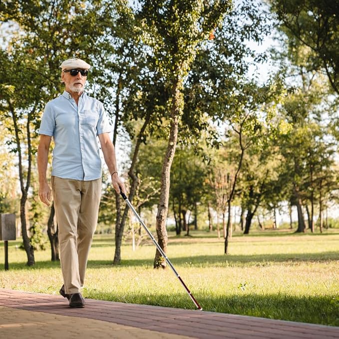 Telescopic Retractable White Cane for Blind-Foldable Mobility Stick with Wrist Strap&Storage Pouch,Non-Slip Sweat-Absorbent Handle,Fixed Alloy Tip|Lightweight Portable Blind Walking Cane Stick