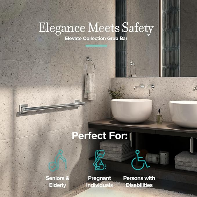 Gatco 942 Elevate 18" L Grab Bar, Chrome/ADA Compliant Stainless Steel Safety Grab Bar for Bathroom