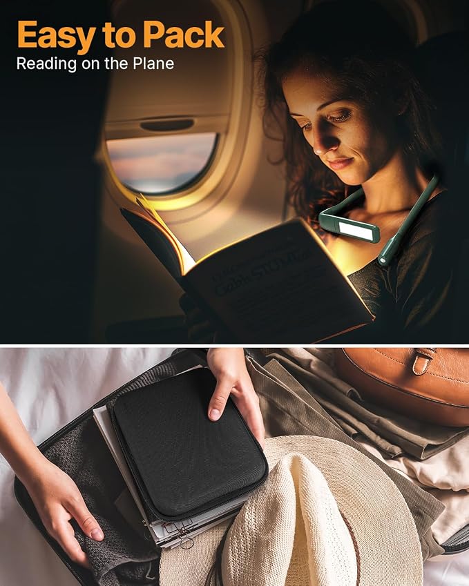 Bendable Neck Light with Storage Case, Dimmable Reading Light | Eye Care, Foldable, Ergonomic, Comfortable, 80H Rechargeable Book Lamp, Knitting Crafting Crocheting Sewing Supplies