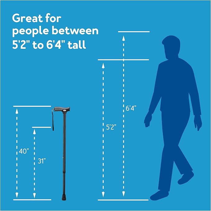 Carex Soft Grip Walking Cane with Strap, Anti-Slip Walking Cane for Easy Maneuvering, Walk Stick for Seniors & Adults with Added Support and Adjustable for Balance, Supports up to 250 lbs, Blue